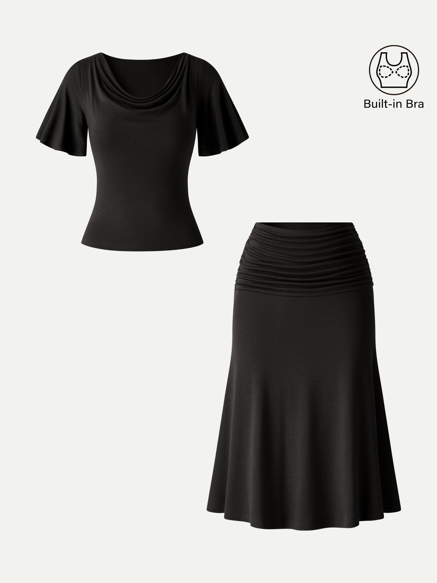 2Pcs Set Flutter Sleeve Bra Top & Midi Mermaid Skirt