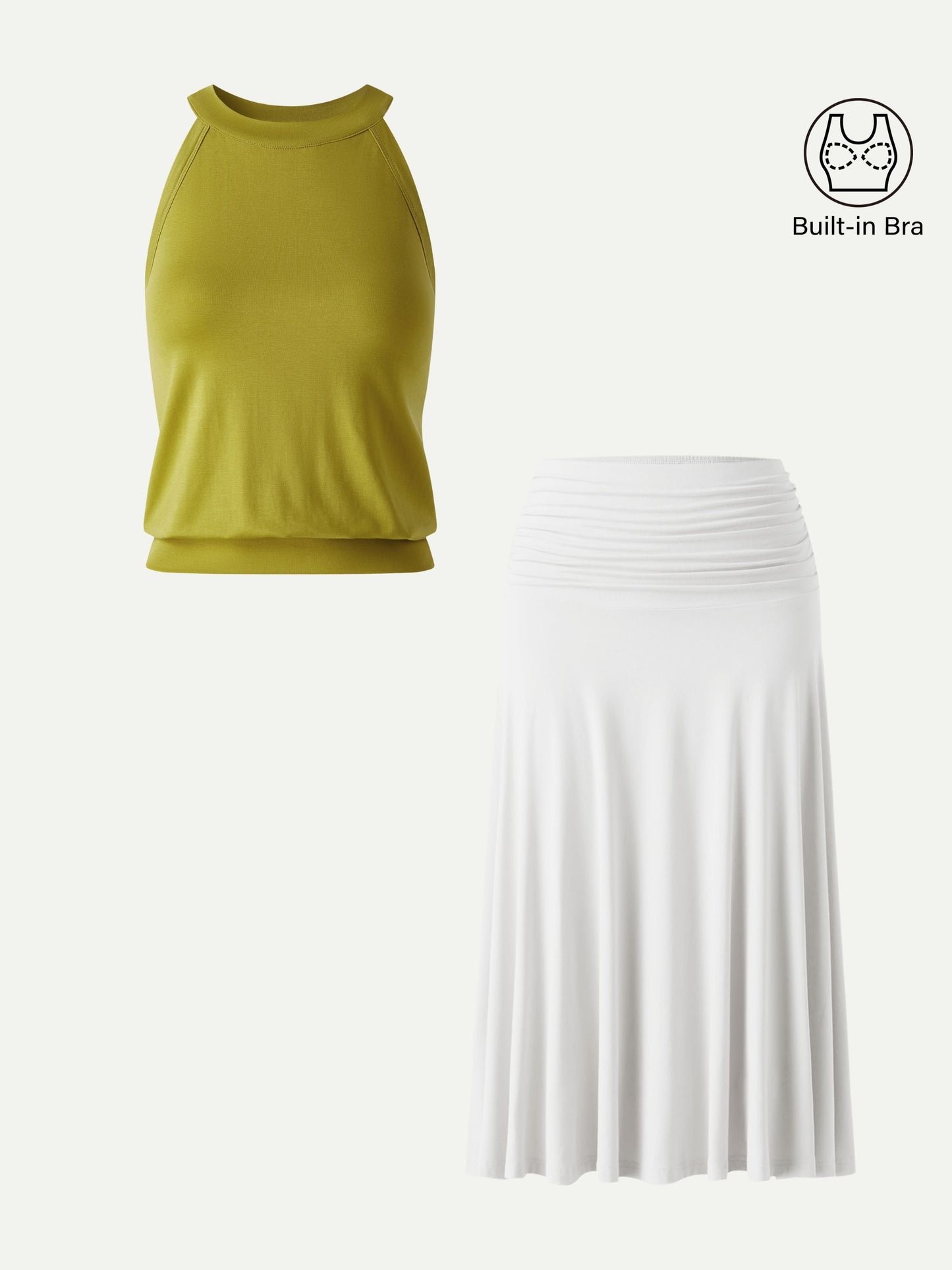 Set 2 Pezzi: Top Halter e Gonna Midi a Trapezio