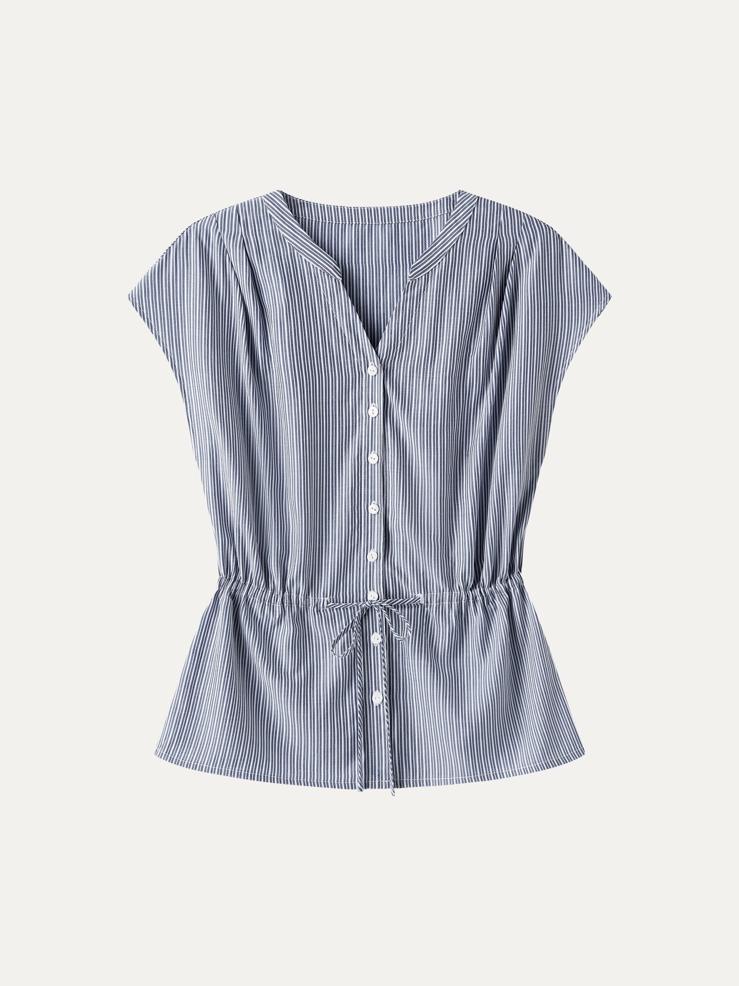Notched V-Neck Drawstring Waist Poplin Shirt