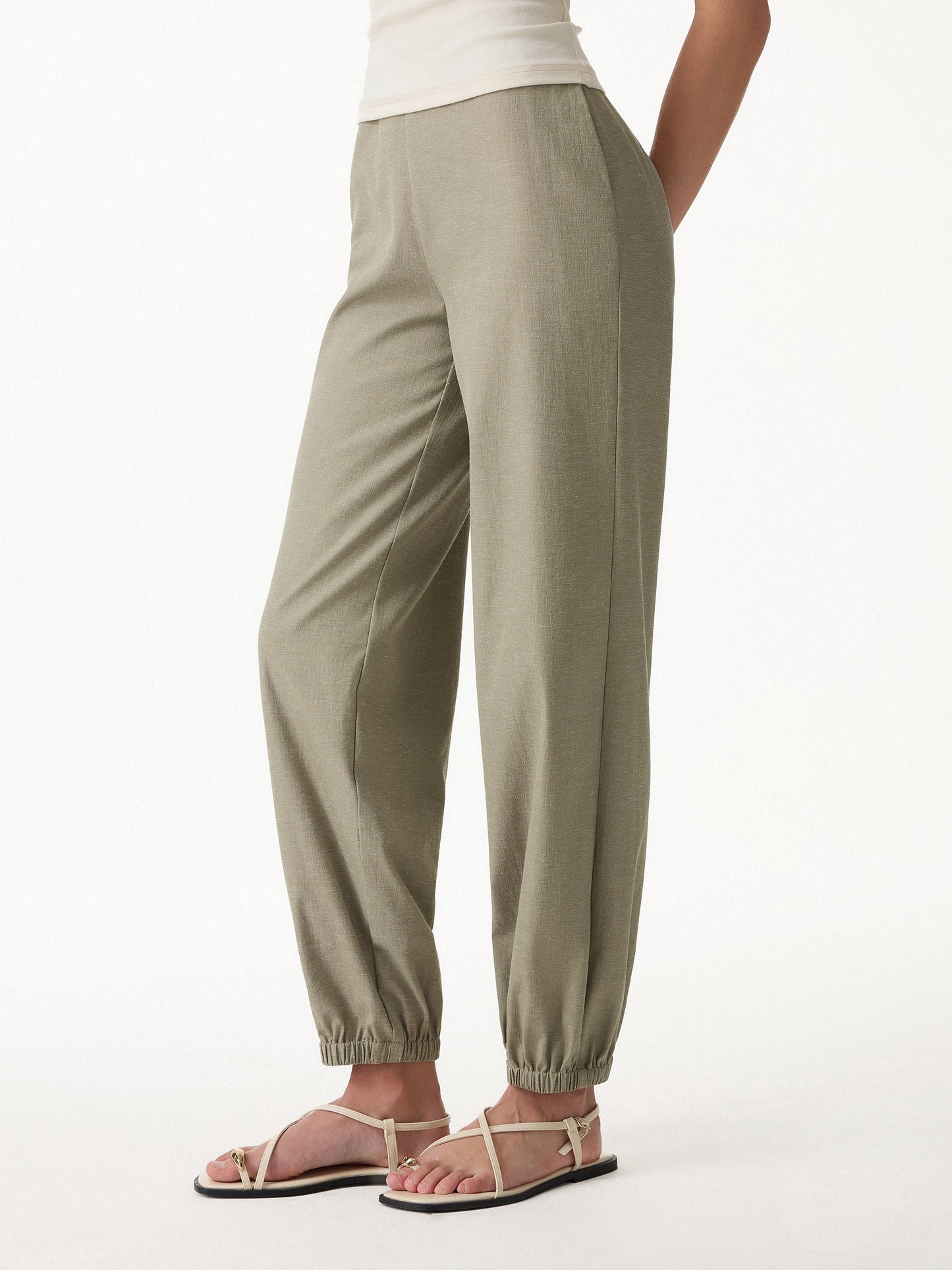 Pantalone Jogger Effetto Lino a Palloncino