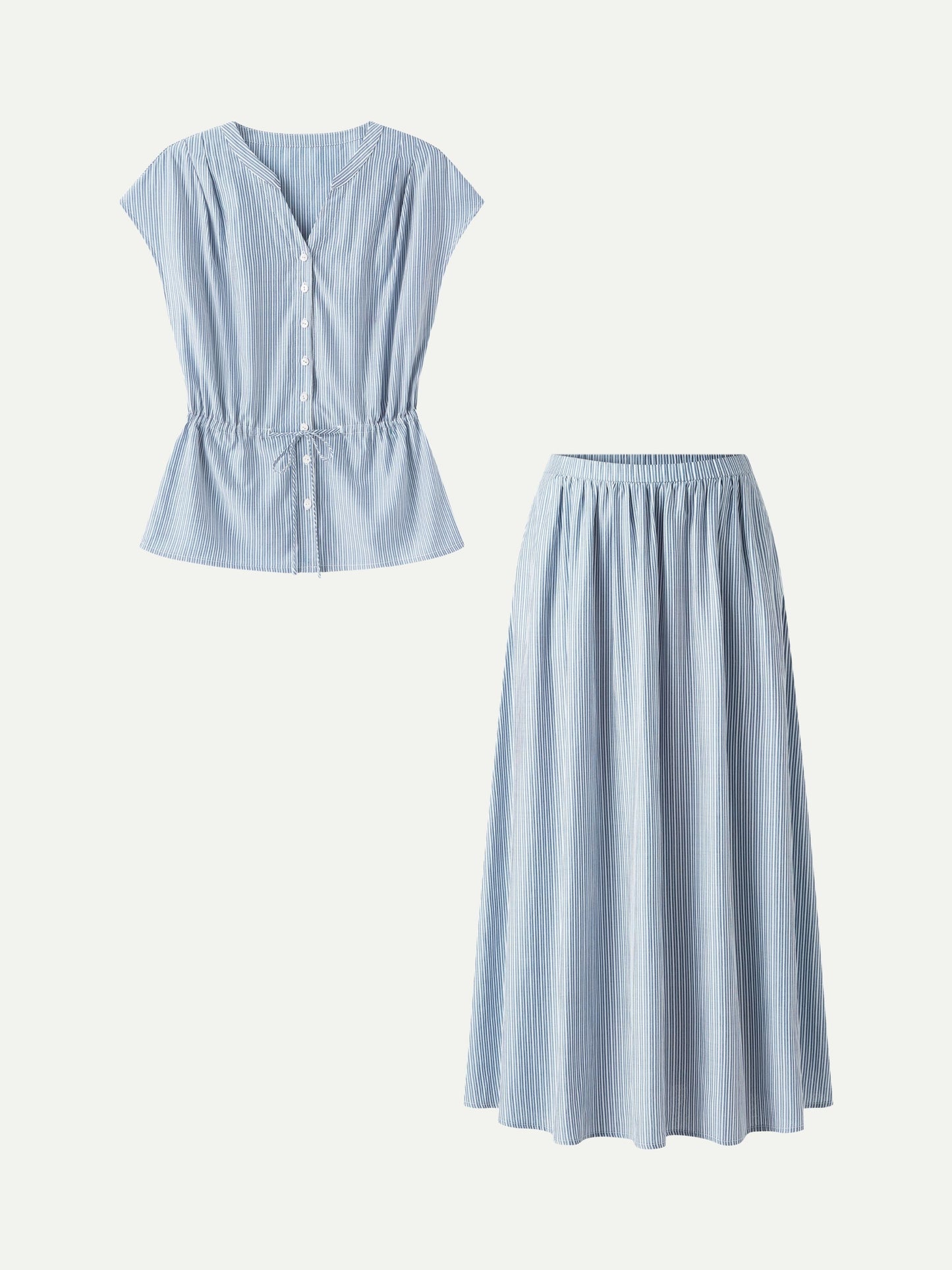 Set 2 Pezzi: Camicia in Popeline e Gonna Midi