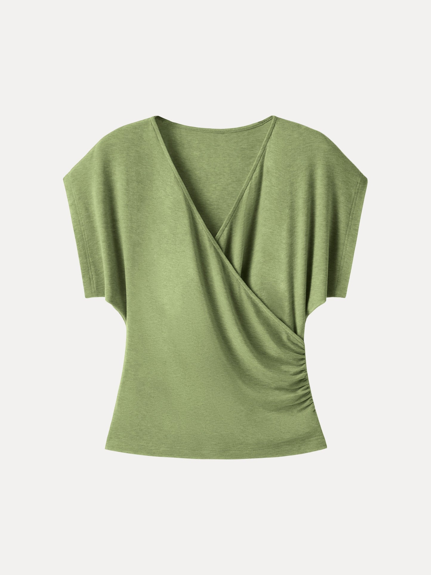 Summer Lyocell Wool Suprlice Ruched Short Sleeve Top