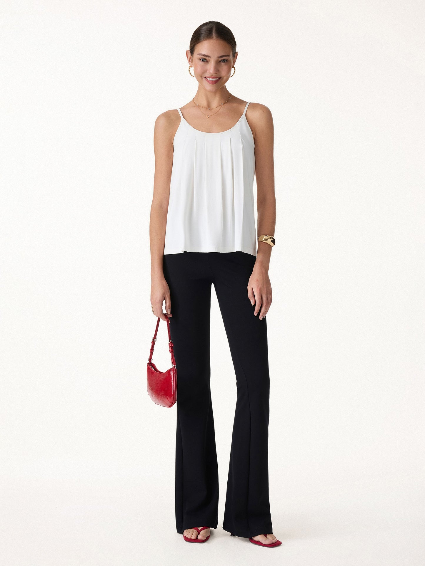 U-Neck Pleated Spaghetti Bra Tank