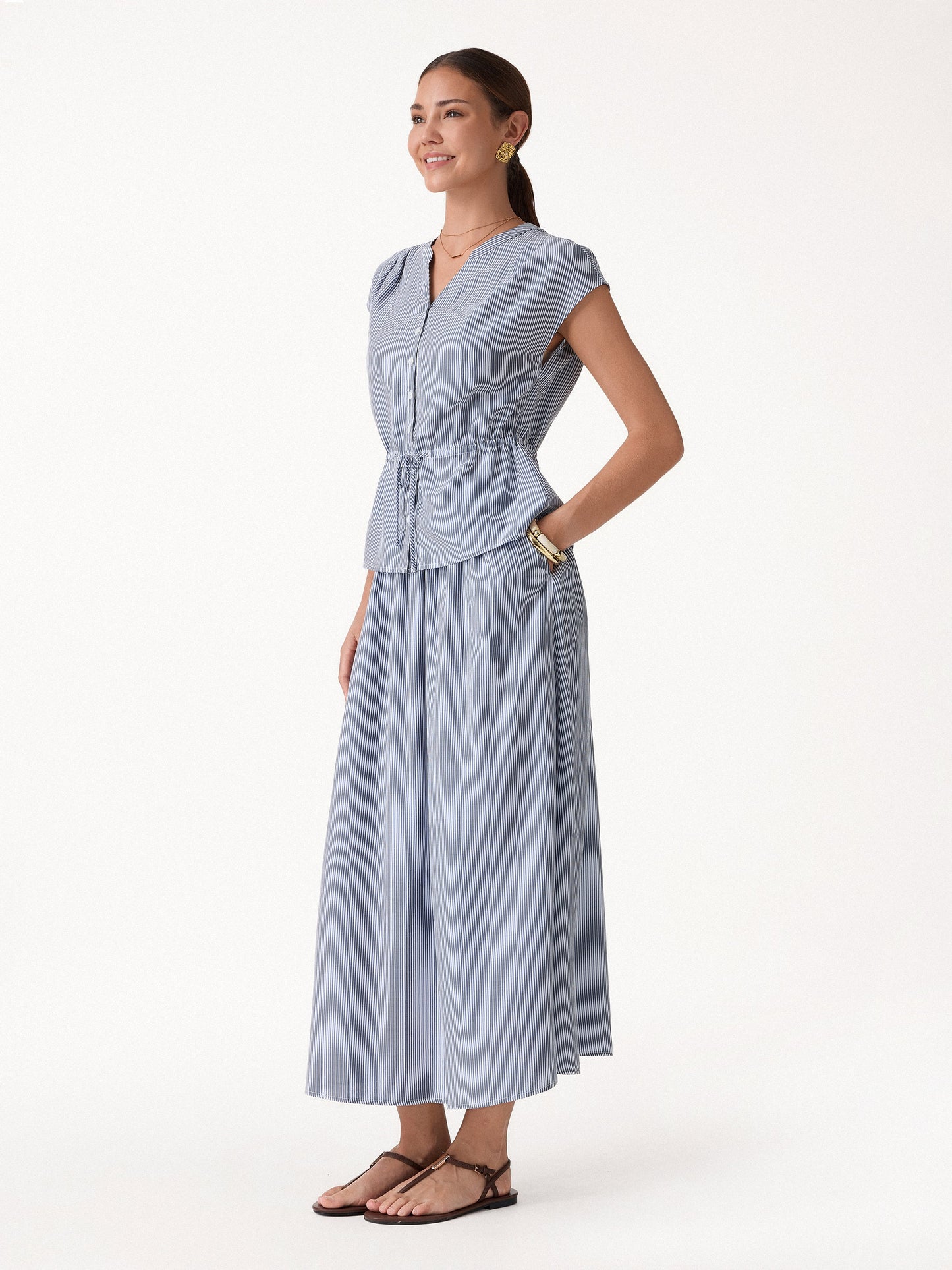 Set 2 Pezzi: Camicia in Popeline e Gonna Midi