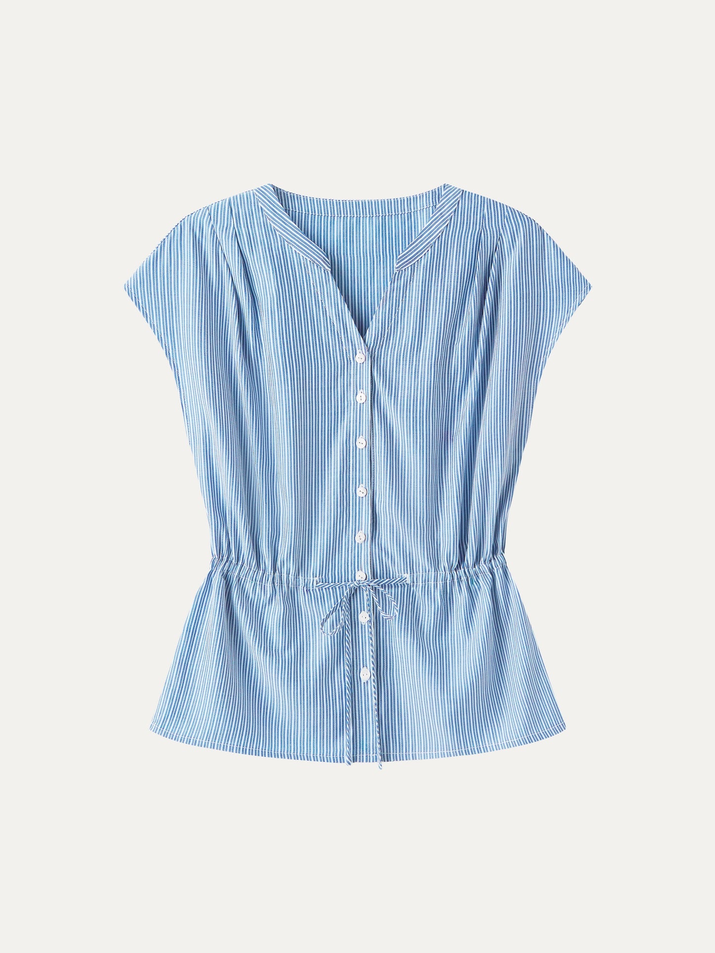 Notched V-Neck Drawstring Waist Poplin Shirt