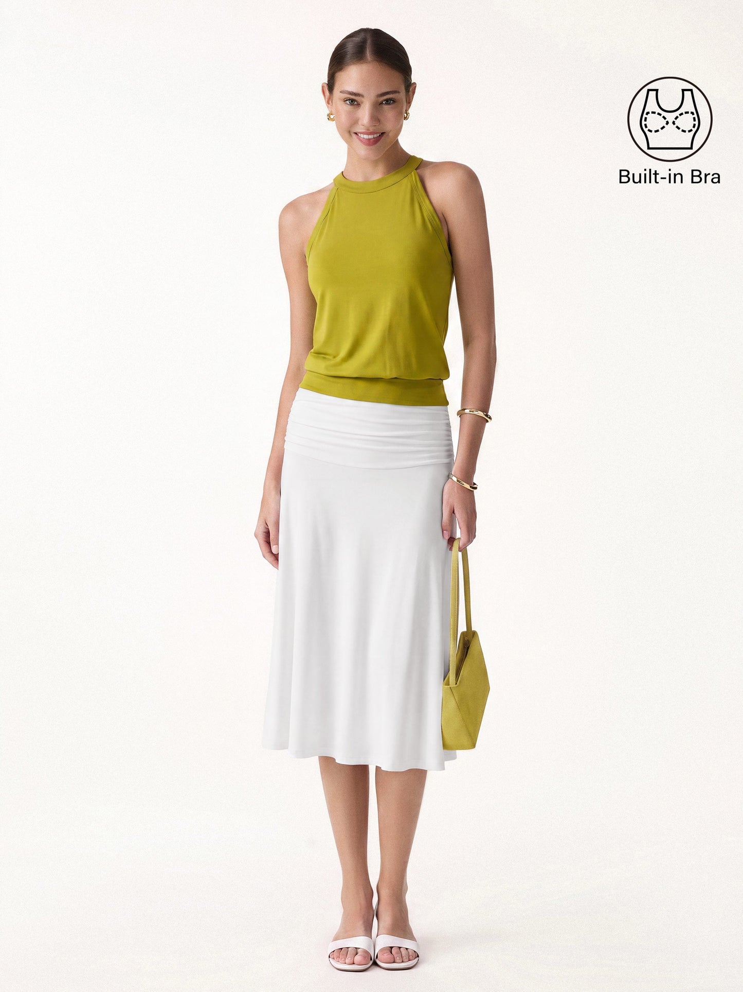 Set 2 Pezzi: Top Halter e Pantaloni a Gamba Larga con Tasche