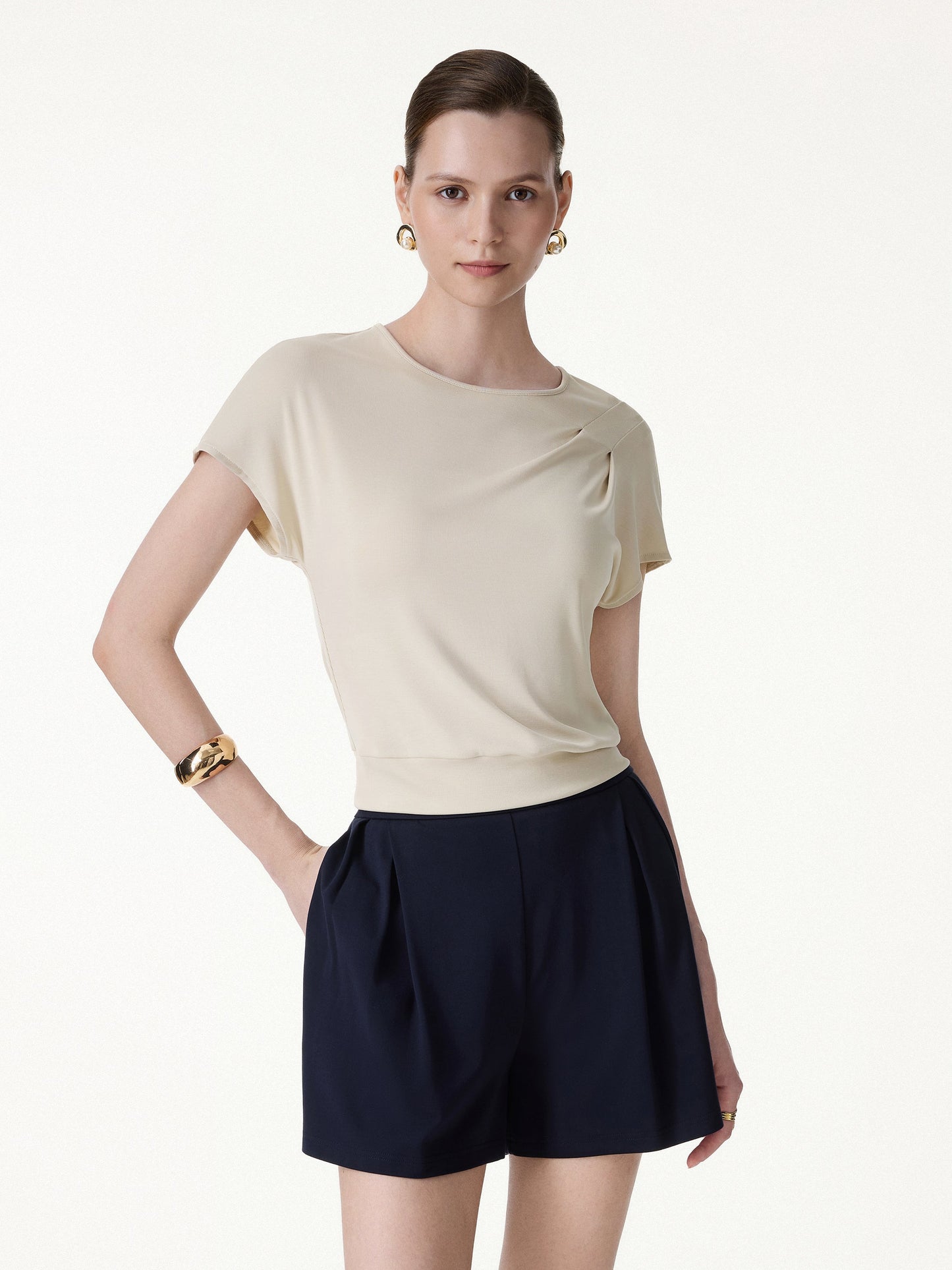 Sandwashed Relaxed Round Neck Cap Sleeve Tee