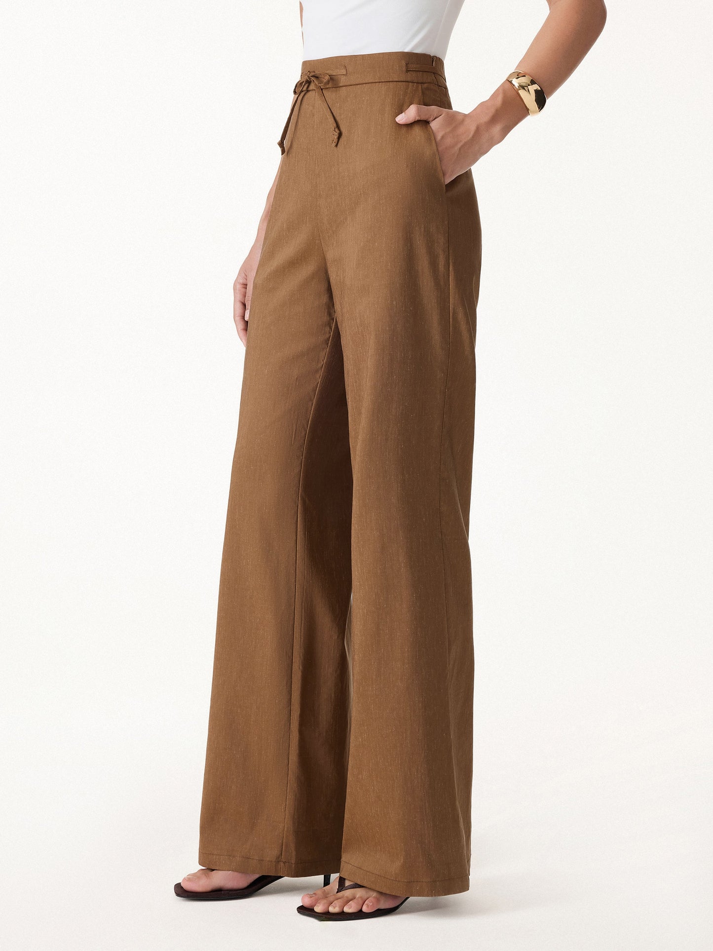 Pantalone a Gamba Larga con Coulisse e Tasche