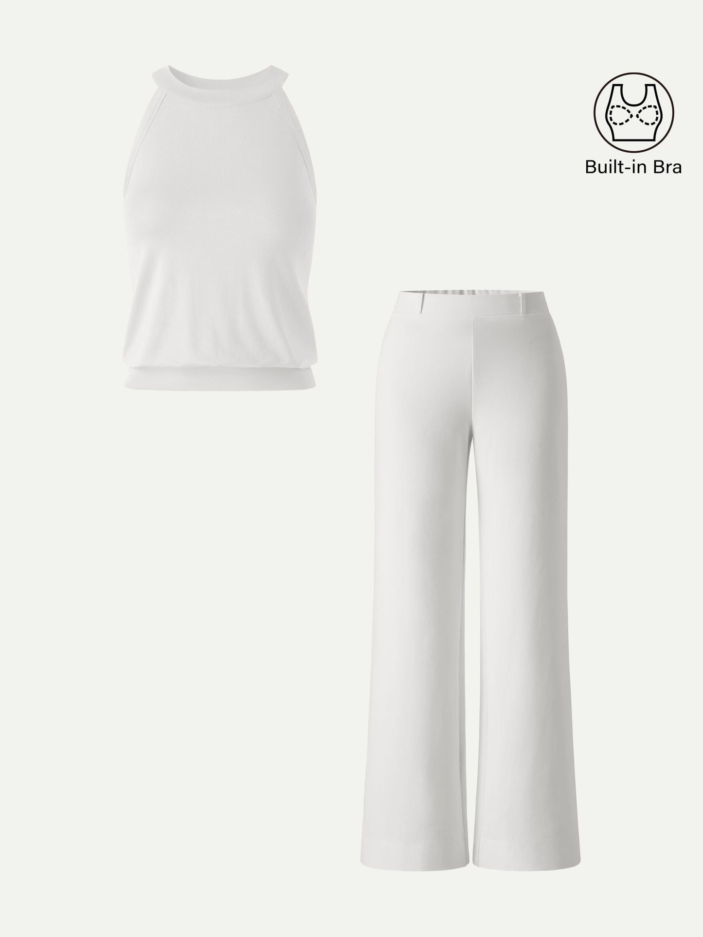 Set 2 Pezzi: Top Halter e Pantaloni a Gamba Larga con Tasche