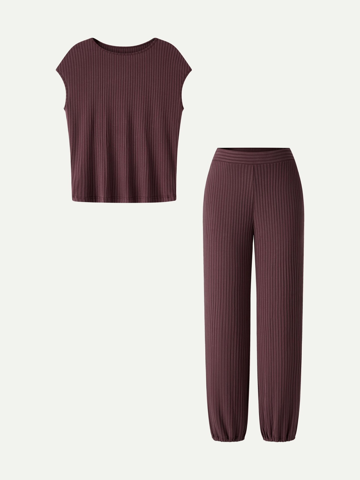 2Pcs Set Wrinkle-Free Cap Sleeve Top & Mid-Rise Cropped Pants