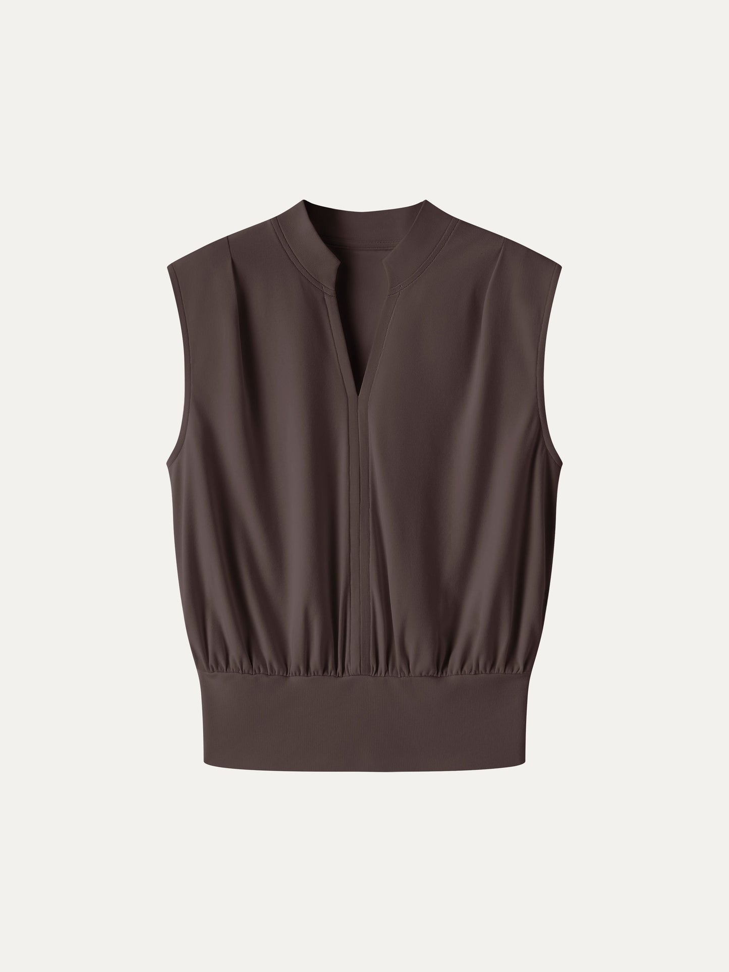 Cotton-Viscose V-neck Stand Collar Sleeveless Top