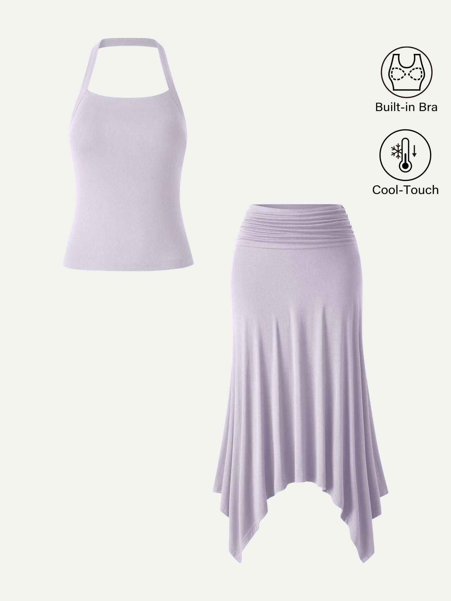 Set 2 Pezzi: Top Halter e Gonna con Orlo a Fazzoletto