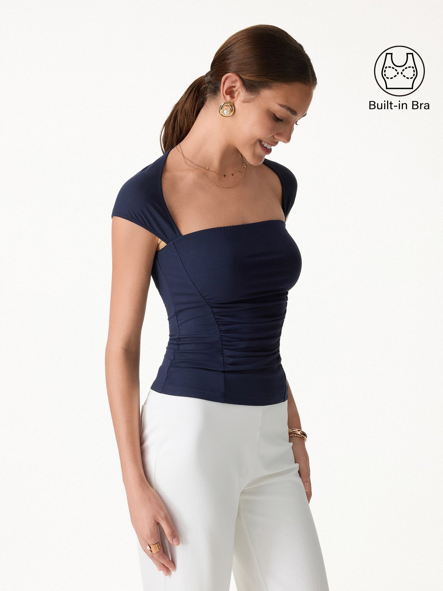 Top a Collo Quadrato con Schiena Scoperta e Arricciature
