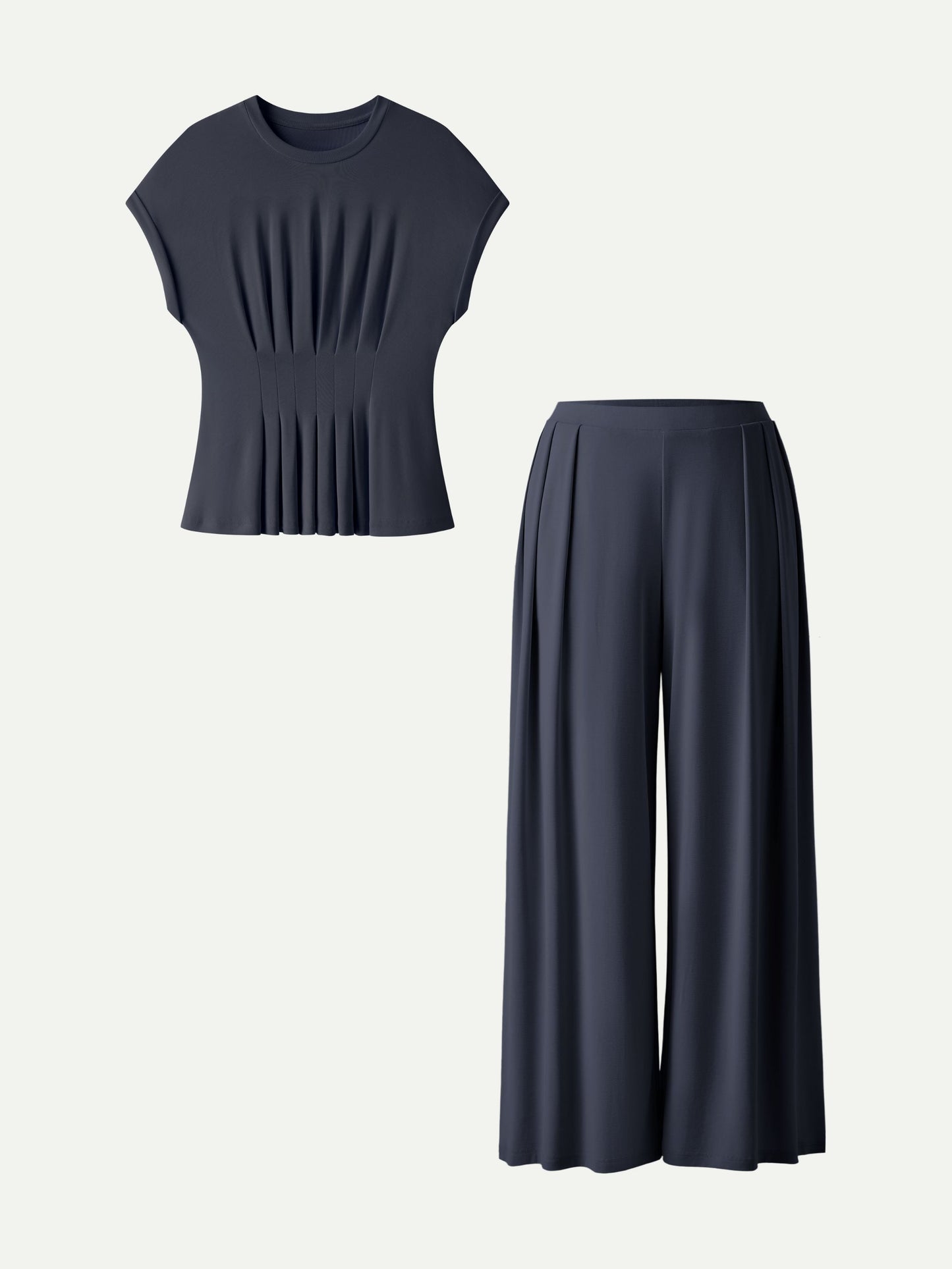 Set 2 Pezzi: T-Shirt Girocollo e Pantalone a Gamba Larga