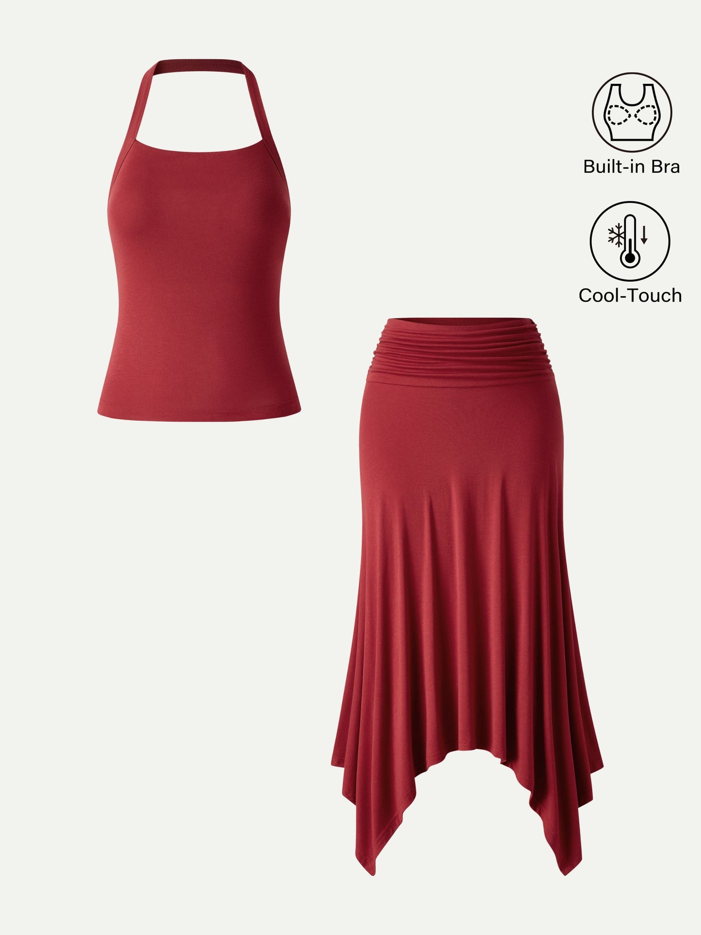 Set 2 Pezzi: Top Halter e Gonna con Orlo a Fazzoletto