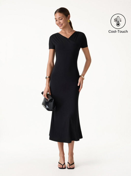 Surplice Short Sleeve Midi Dress