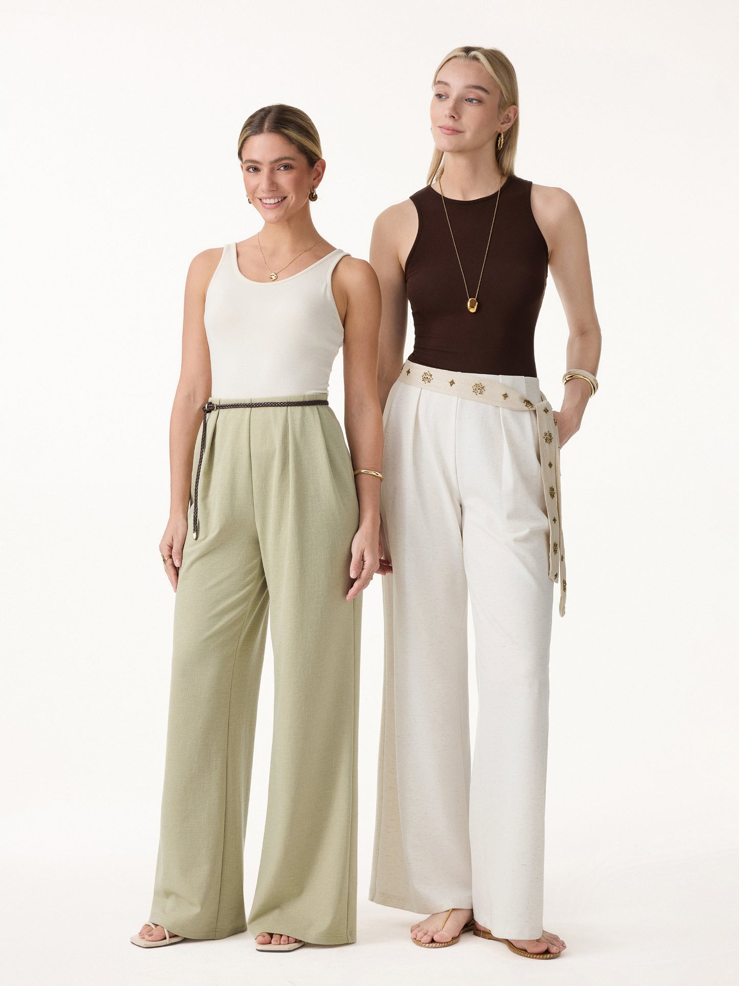 Pantalone Effetto Lino a Gamba Svasata