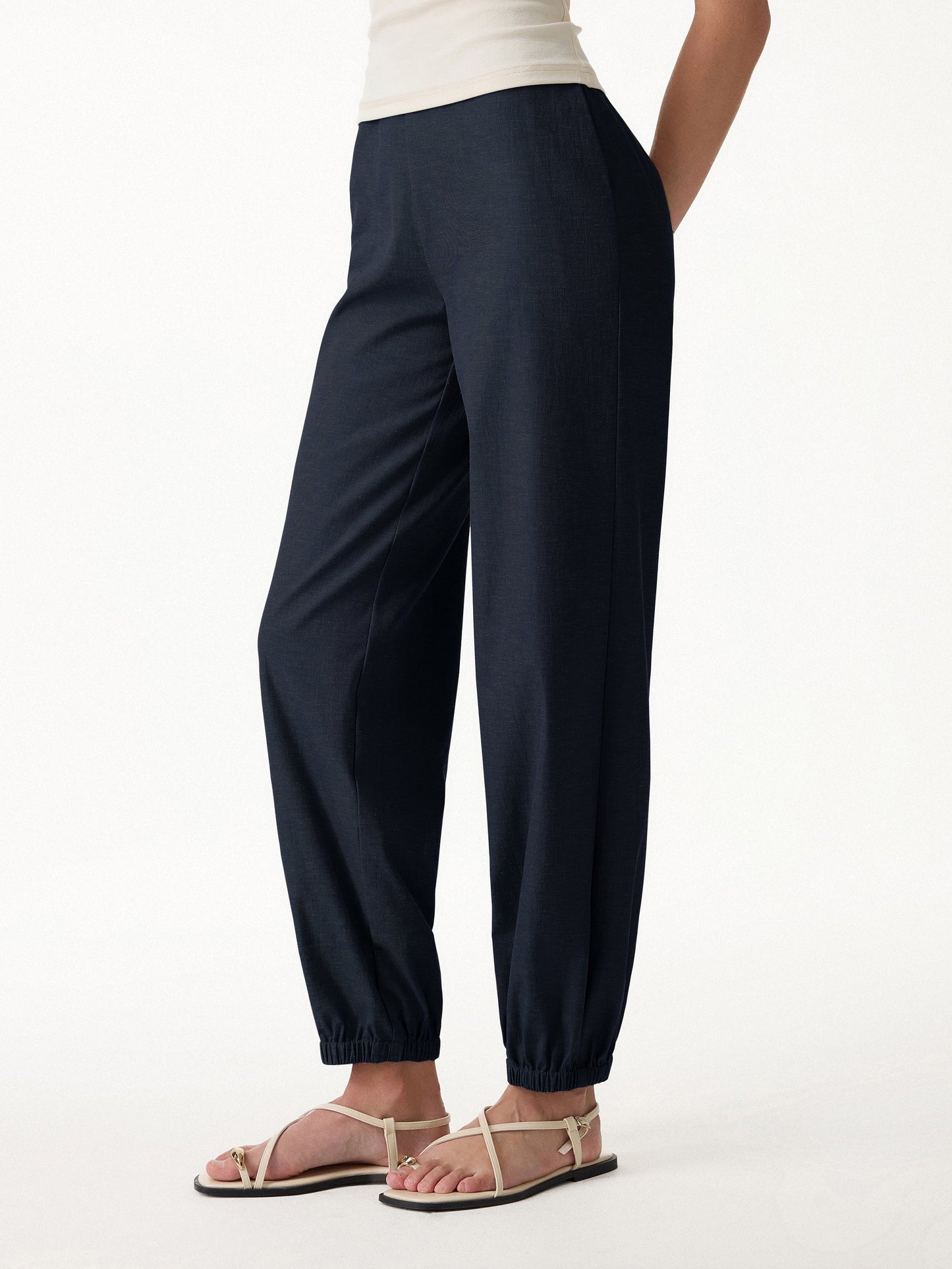 Pantalone Jogger Effetto Lino a Palloncino