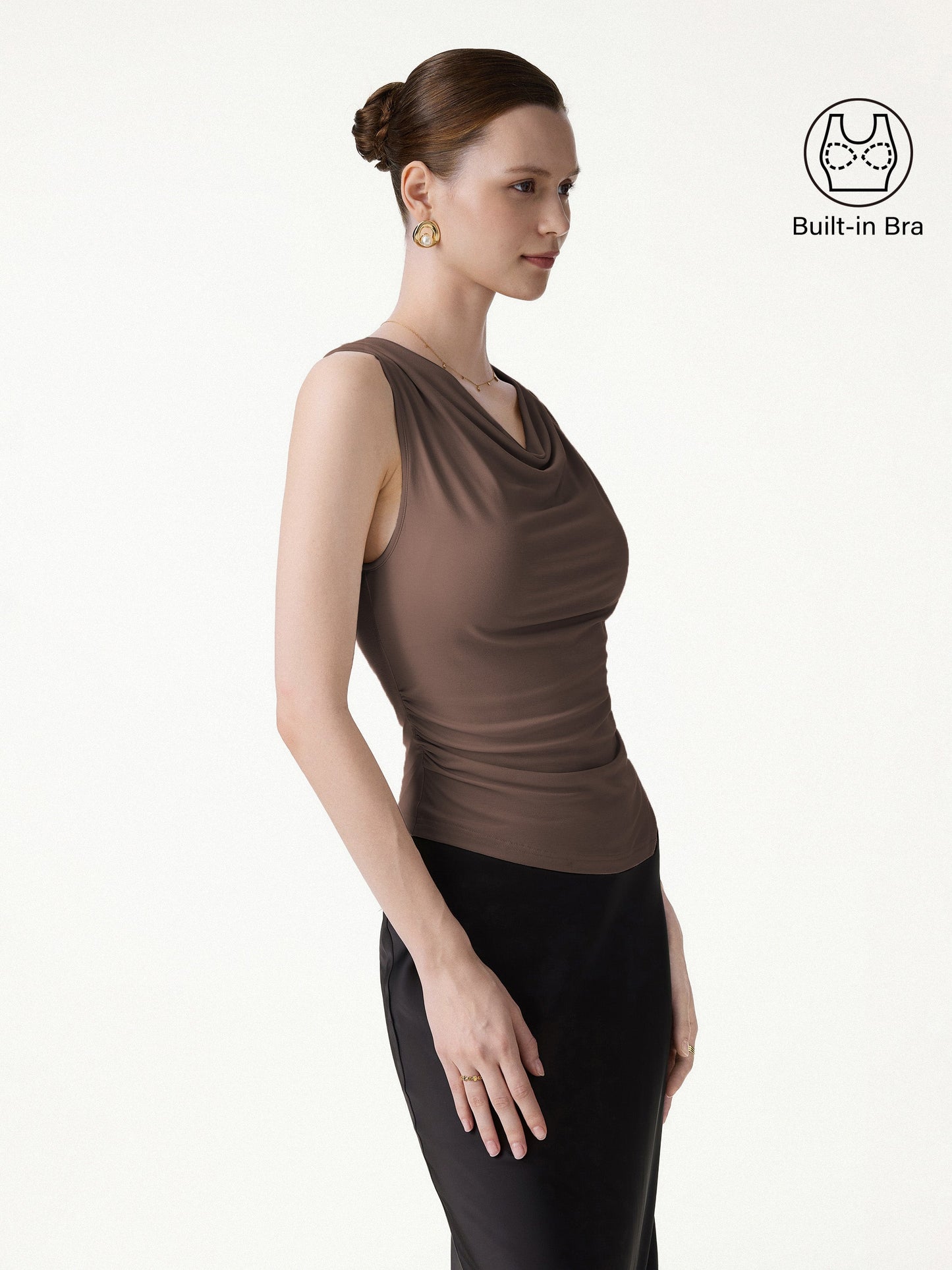 Cowl Neck Asymmetrical Sleeveless Bra Top