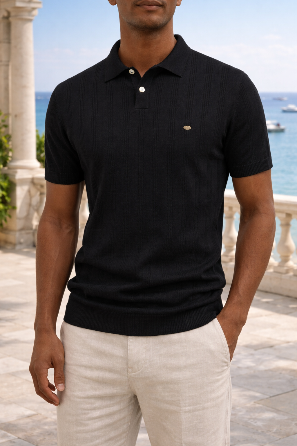 Men's Polo Shirt | Textured Knit Button Placket
