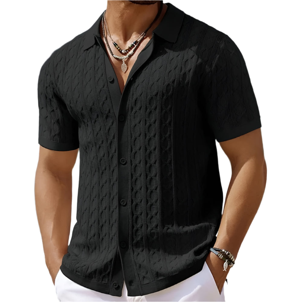 Men's Polo Shirt | Textured Button-Down Collar