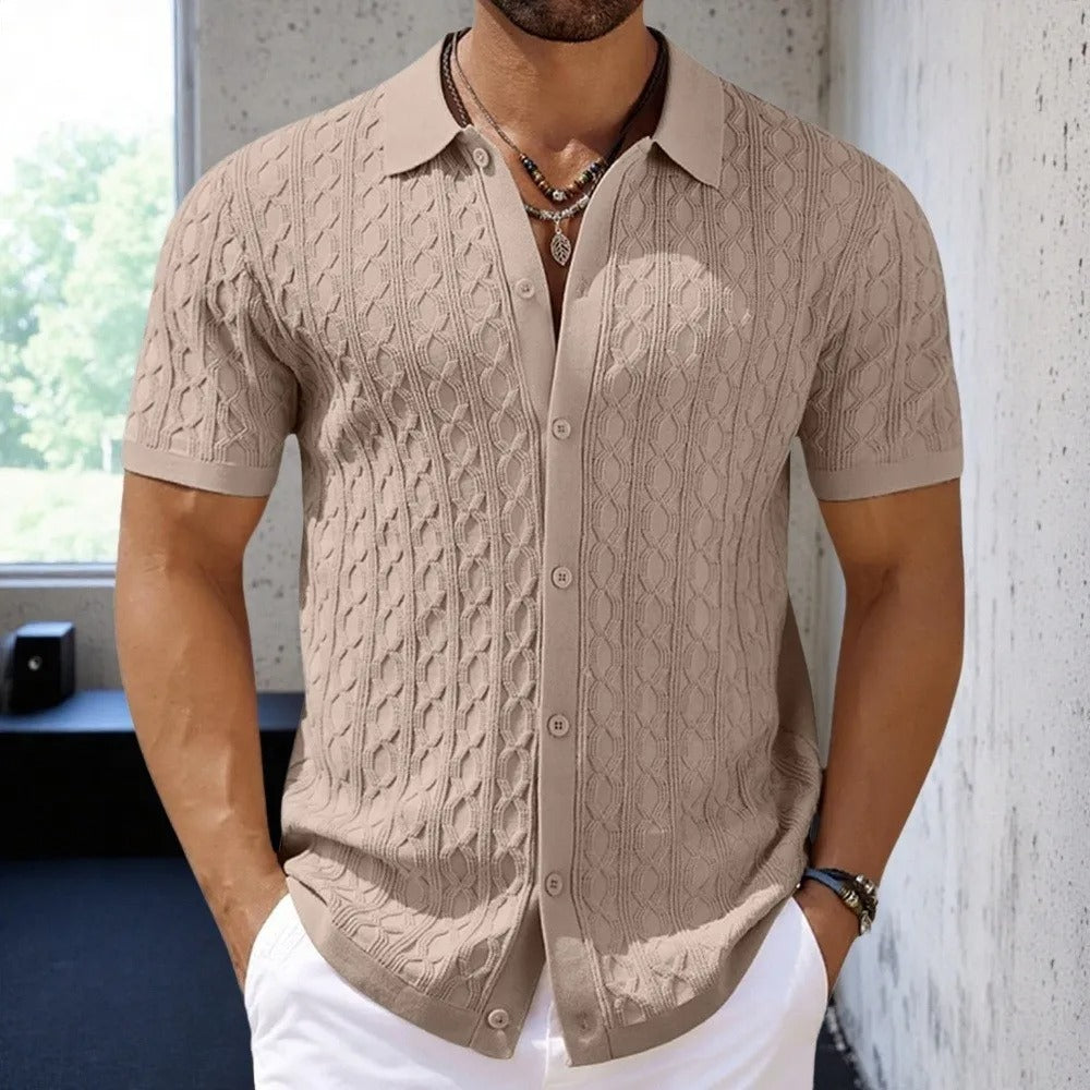 Men's Polo Shirt | Textured Button-Down Collar