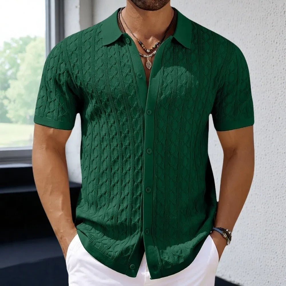 Men's Polo Shirt | Textured Button-Down Collar