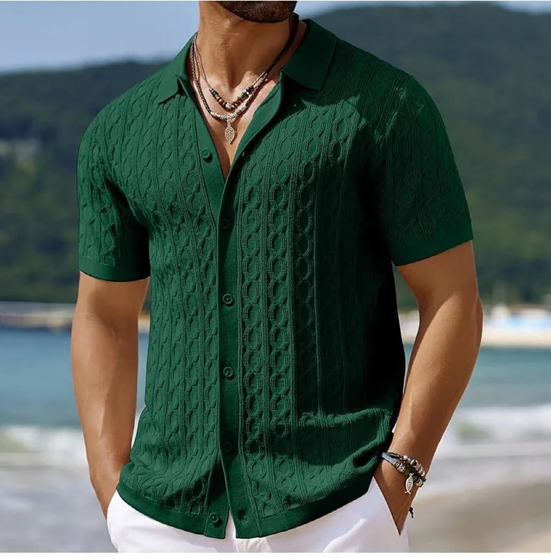 Men's Polo Shirt | Textured Button-Down Collar