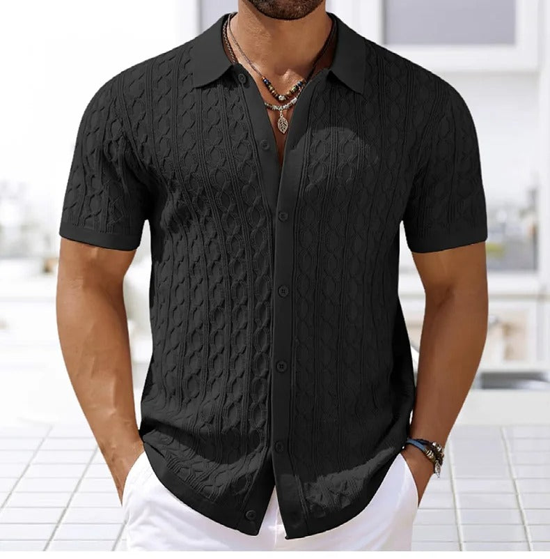 Men's Polo Shirt | Textured Button-Down Collar