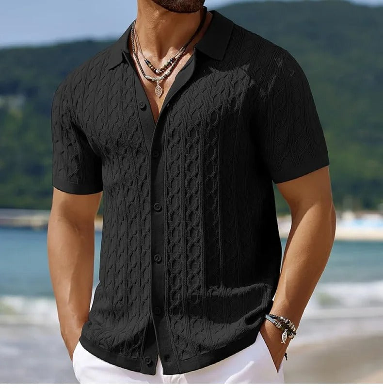 Men's Polo Shirt | Textured Button-Down Collar