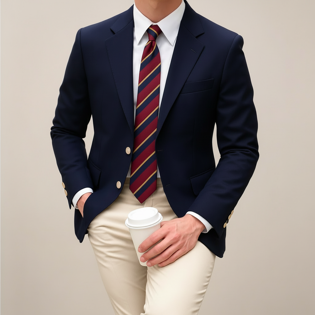 Men's Classic Notch Lapel Blazer with Gold Accents