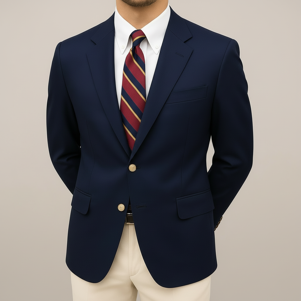 Men's Classic Notch Lapel Blazer with Gold Accents