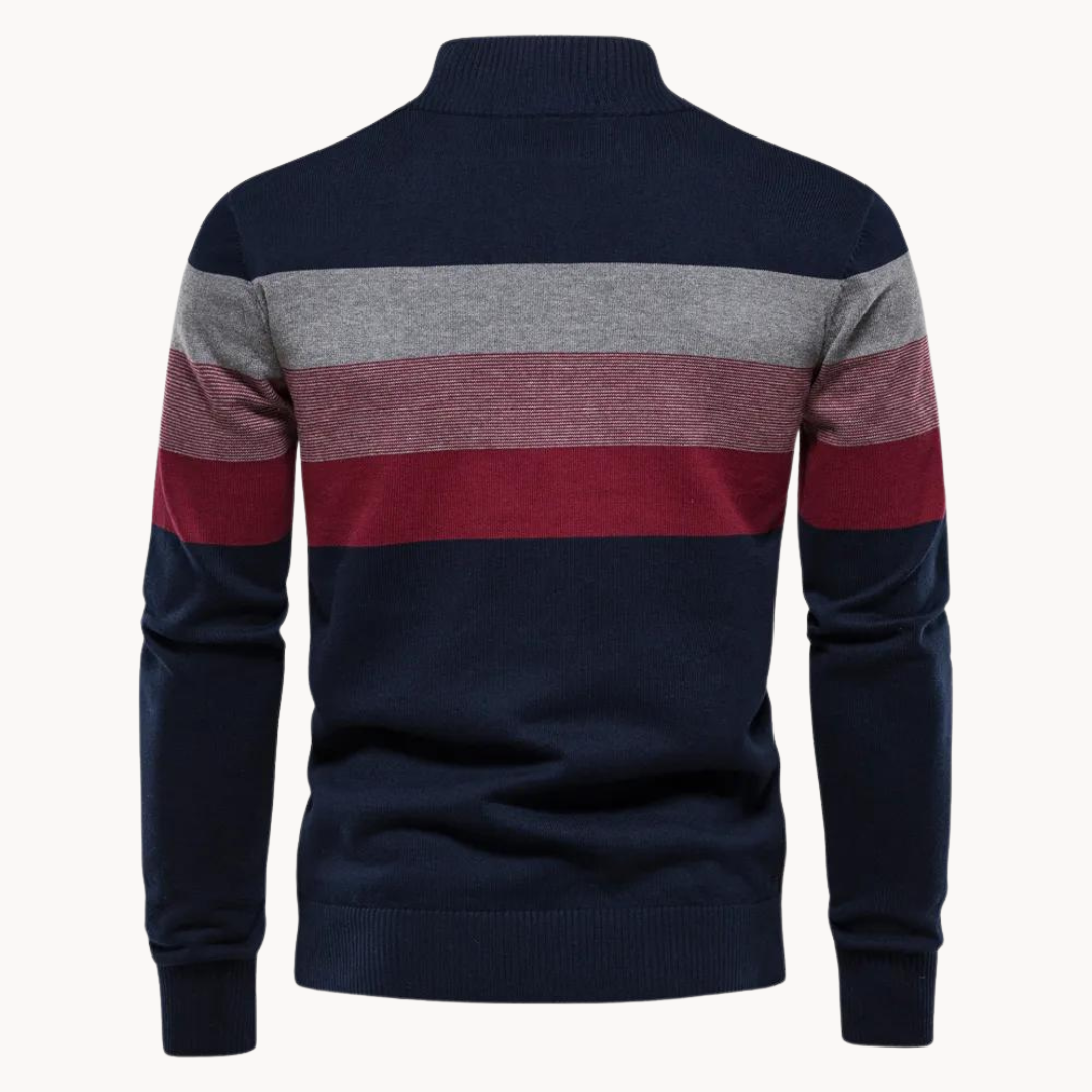 Men’s Half Zip Knitted Sweater - Bold Stripes for Fall/Winter Events