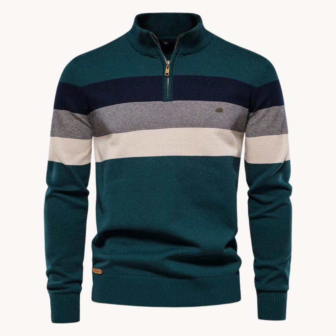 Men’s Half Zip Knitted Sweater - Bold Stripes for Fall/Winter Events