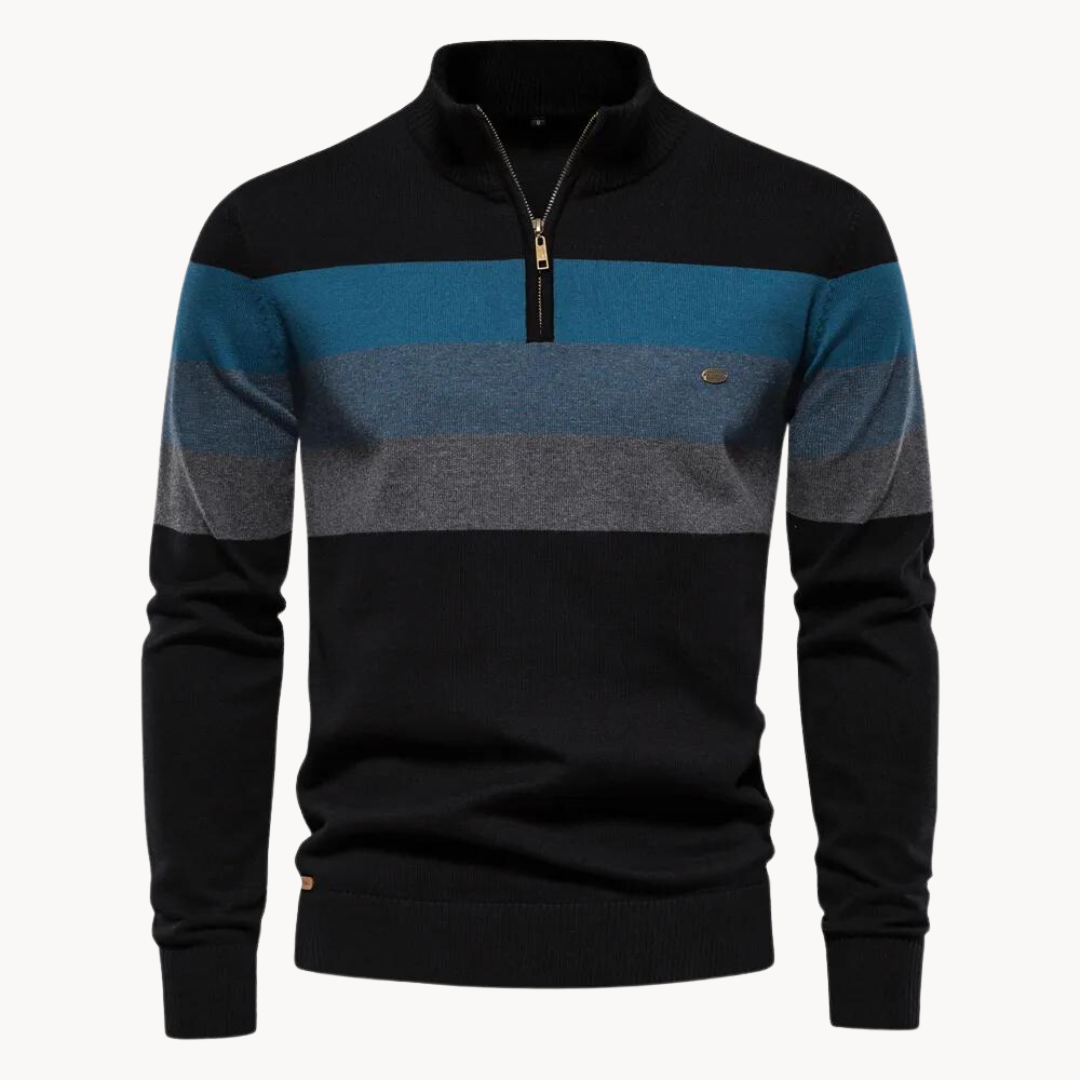 Men’s Half Zip Knitted Sweater - Bold Stripes for Fall/Winter Events