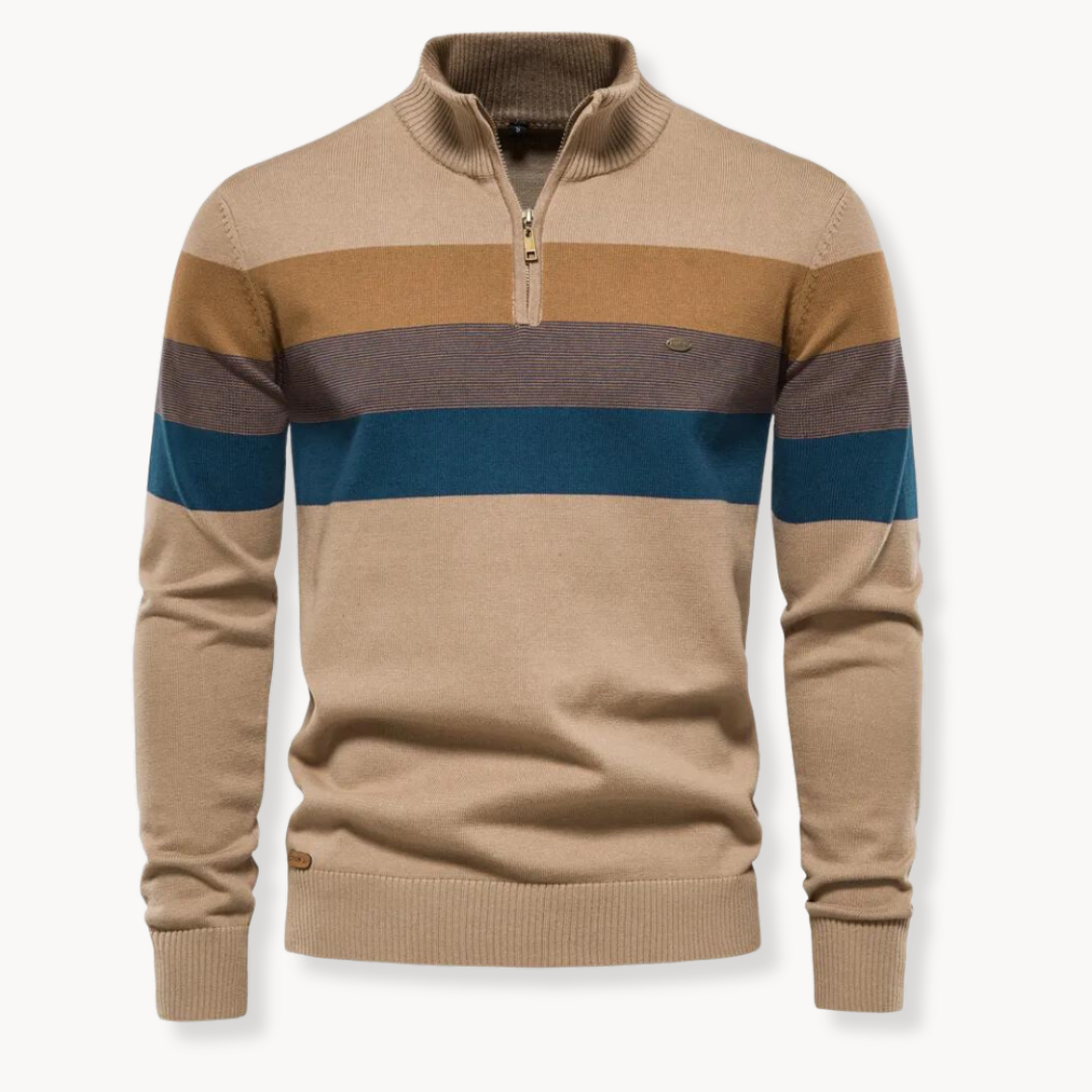 Men’s Half Zip Knitted Sweater - Bold Stripes for Fall/Winter Events