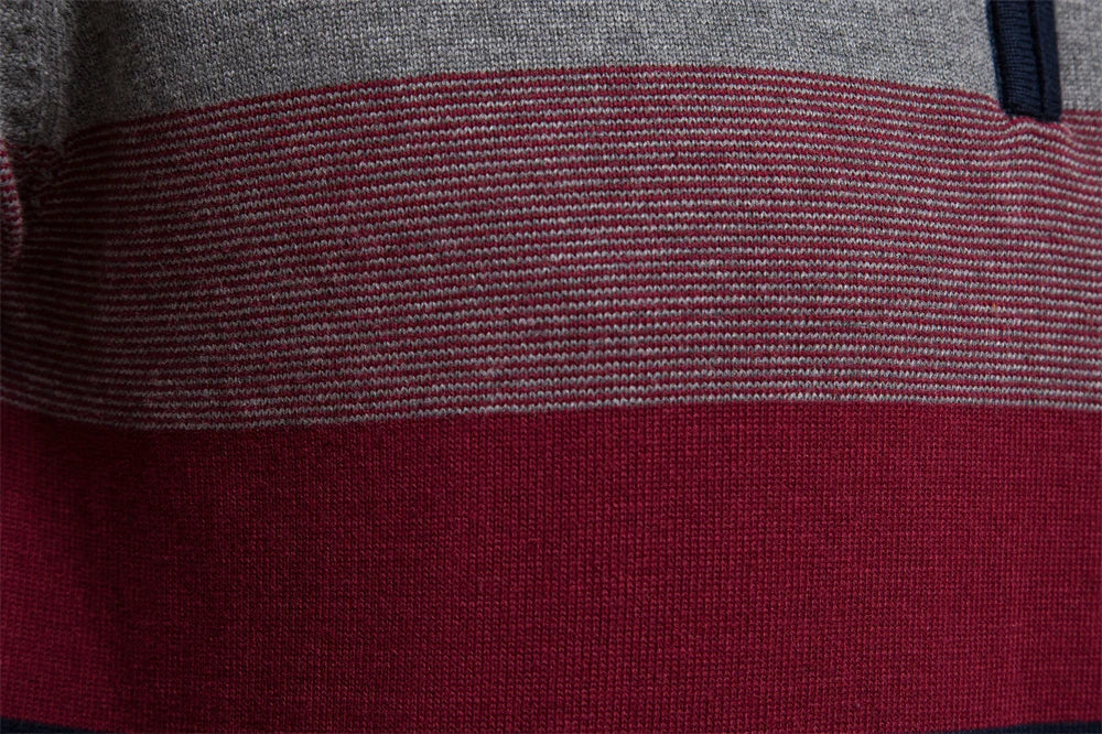 Men’s Half Zip Knitted Sweater - Bold Stripes for Fall/Winter Events