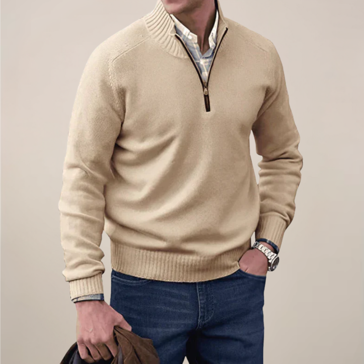 Men's Half-Zipped Knit Sweater for Stylish Occasions