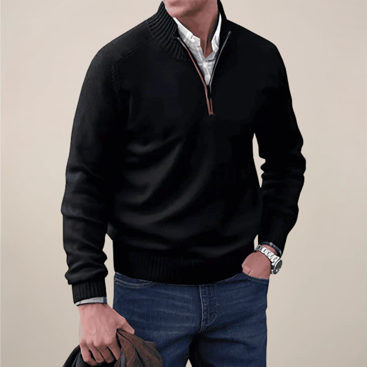 Men's Half-Zipped Knit Sweater for Stylish Occasions