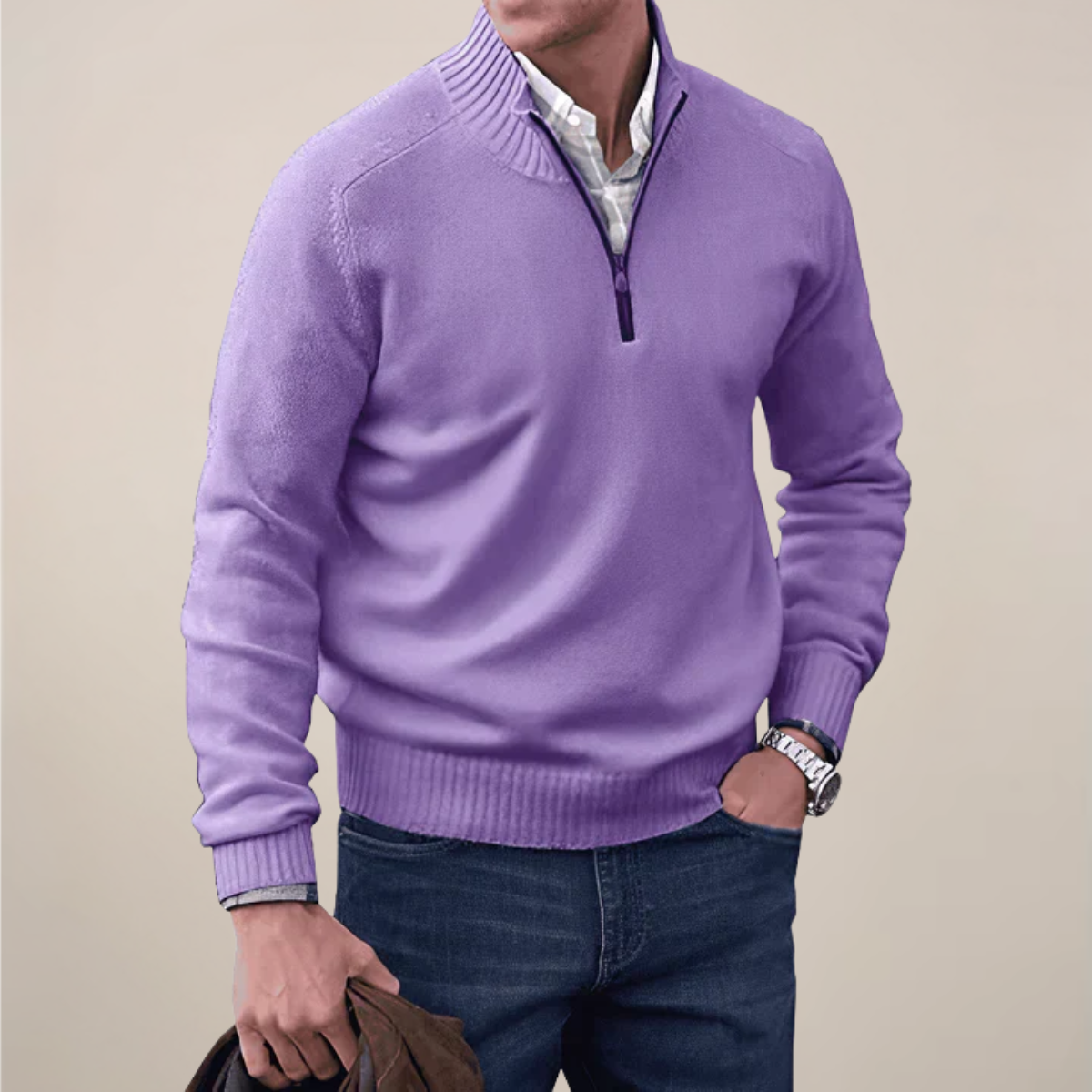 Men's Half-Zipped Knit Sweater for Stylish Occasions
