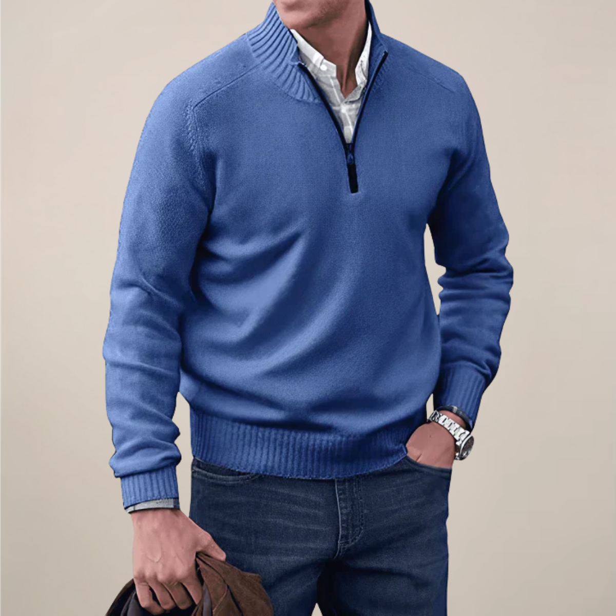 Men's Half-Zipped Knit Sweater for Stylish Occasions