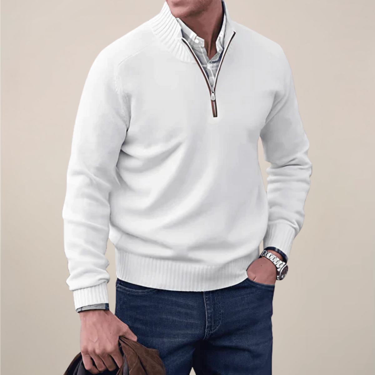 Men's Half-Zipped Knit Sweater for Stylish Occasions