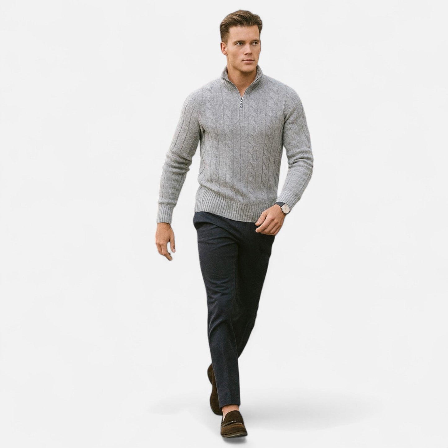 Men’s Open-Front Sweater with Stitch Detail – Ideal for Layering