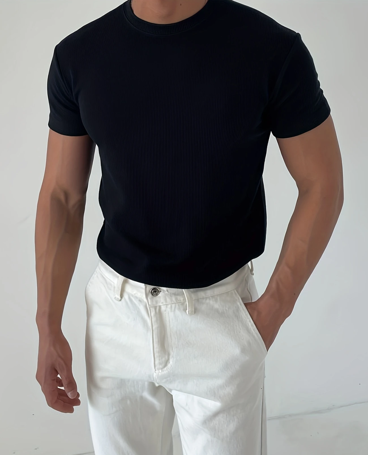 Men's Ribbed T-Shirt | Close Fit Breathable & Lightweight Summer Style