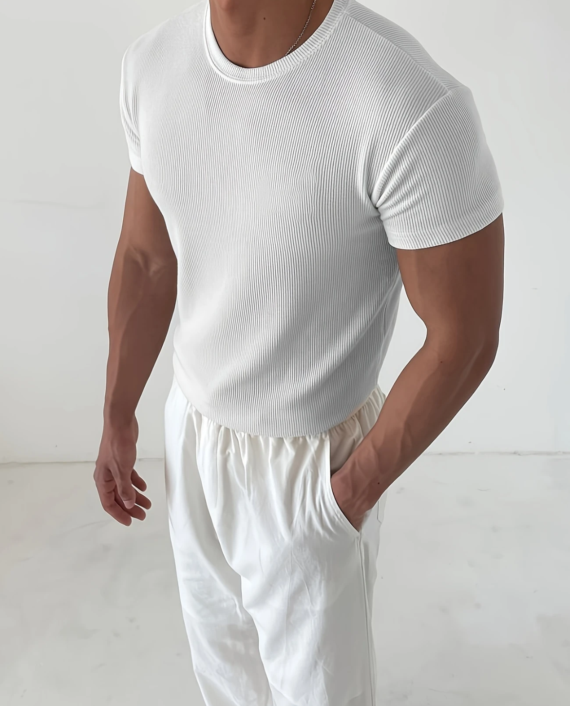 Men's Ribbed T-Shirt | Close Fit Breathable & Lightweight Summer Style