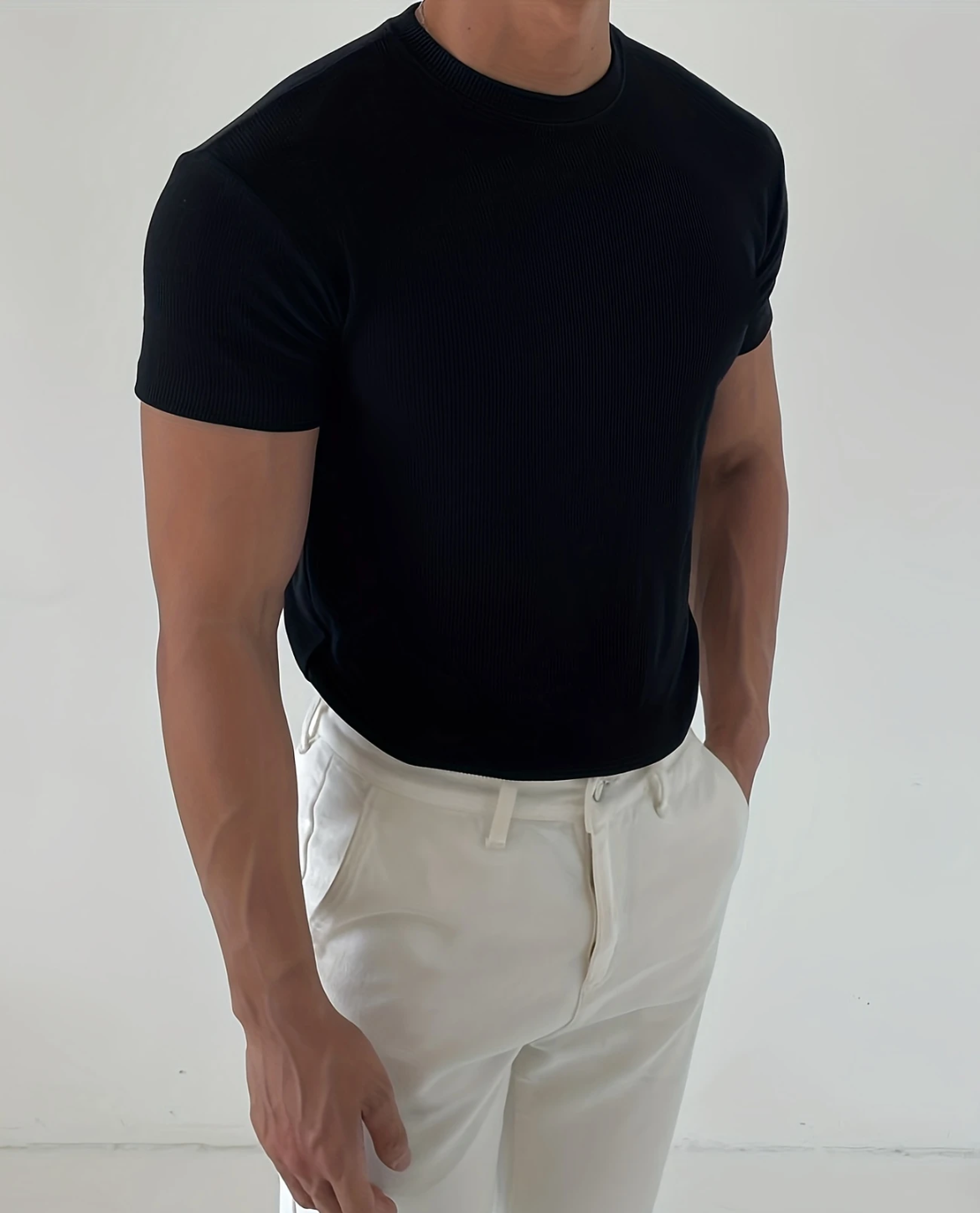 Men's Ribbed T-Shirt | Close Fit Breathable & Lightweight Summer Style