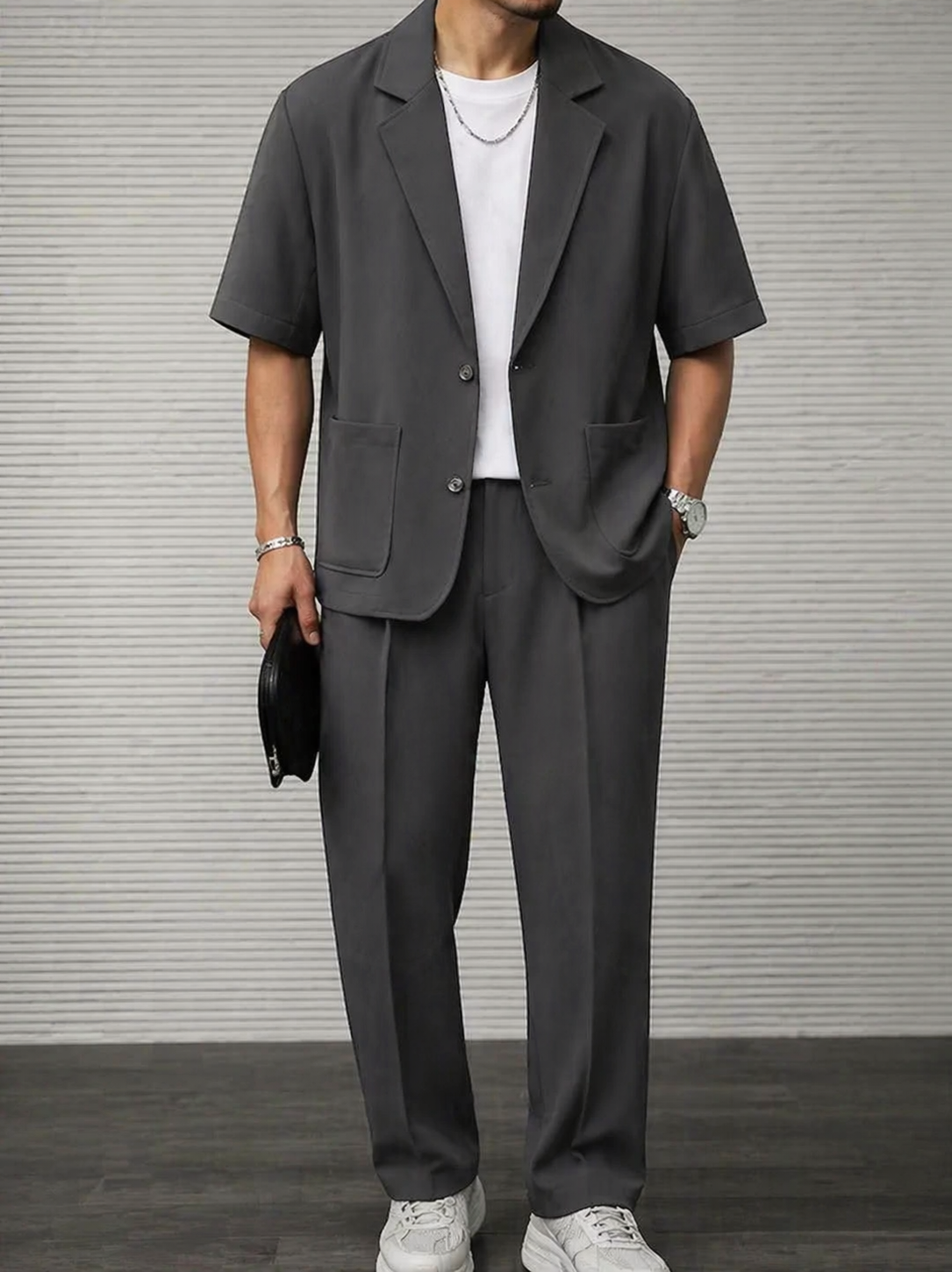 Men’s Short Sleeve Blazer and Trouser Ensemble for Formal and Social Events