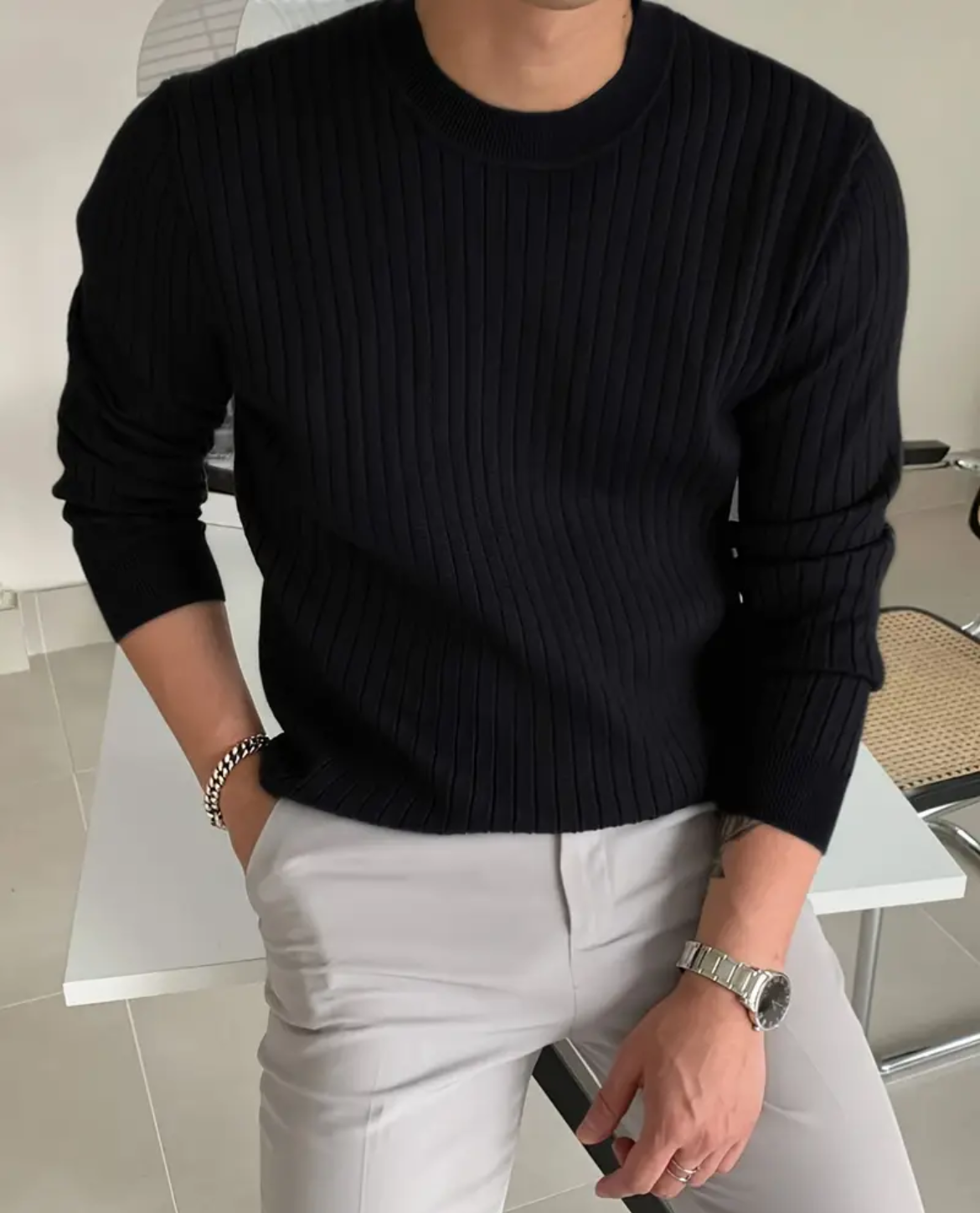 Men's Sweater | Ribbed Crew Neck