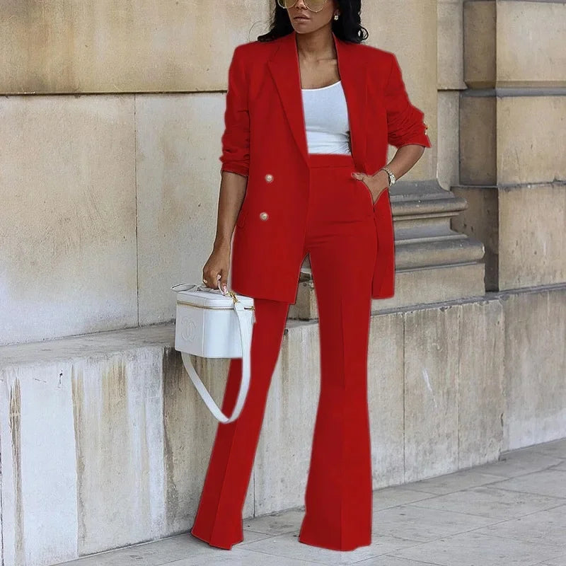 Women's Co Ord Set | Double-Breasted Blazer & Flared Trousers