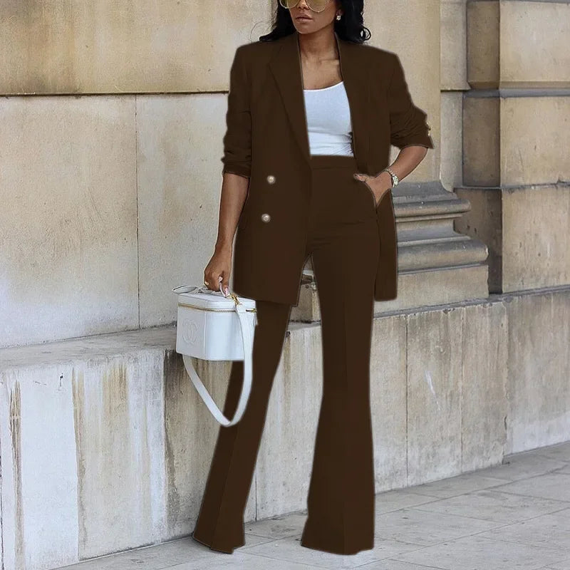 Women's Co Ord Set | Double-Breasted Blazer & Flared Trousers